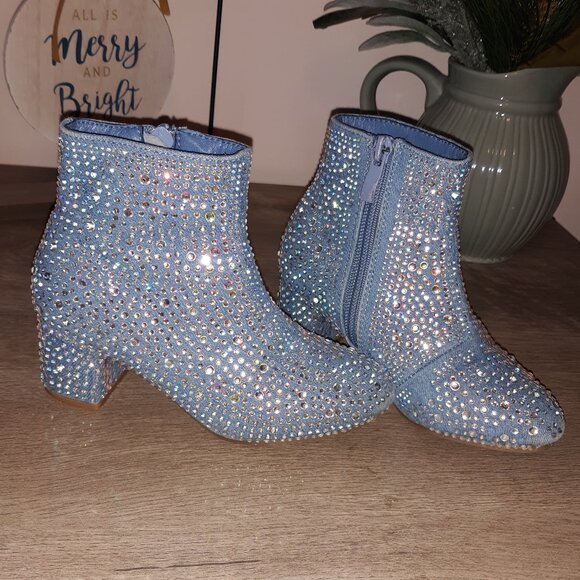 Girls Rhinestone Bling Denim Booties - Size: 11 - Picture 3 of 12